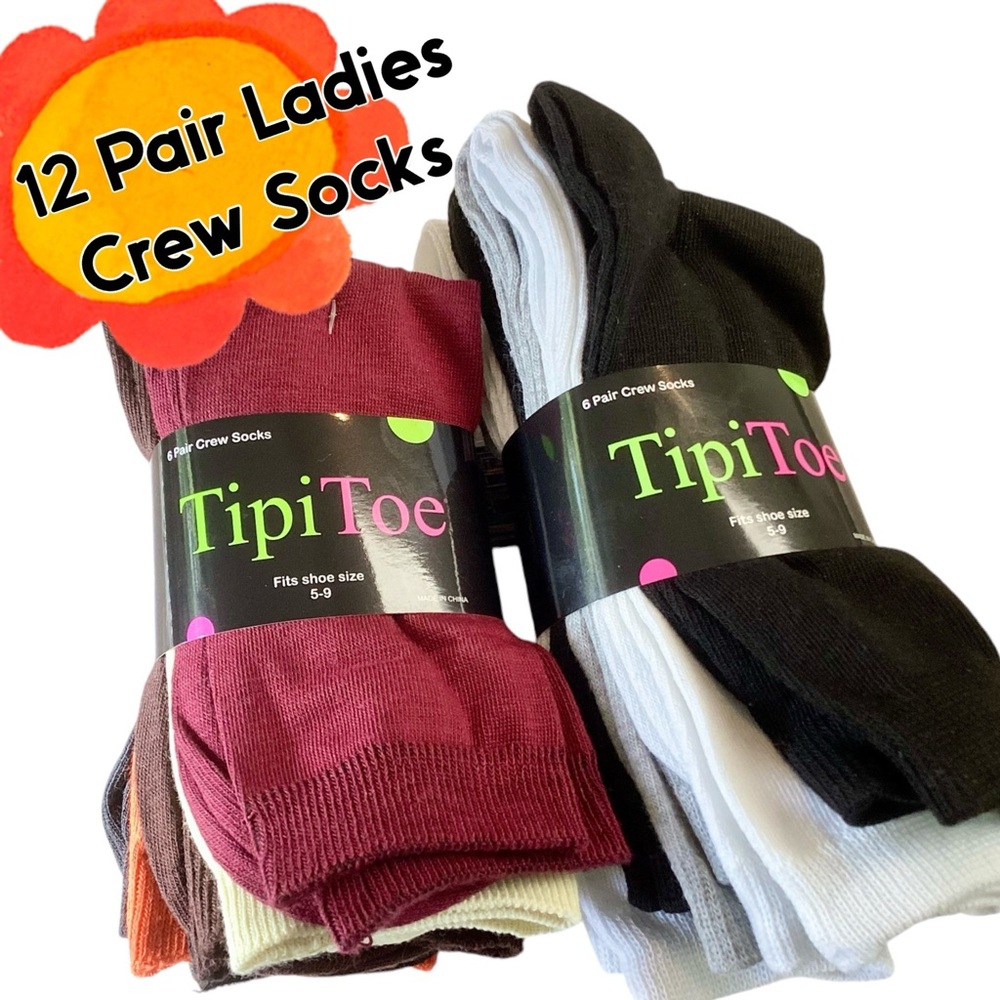 🌸12 Pair Ladies Crew Socks